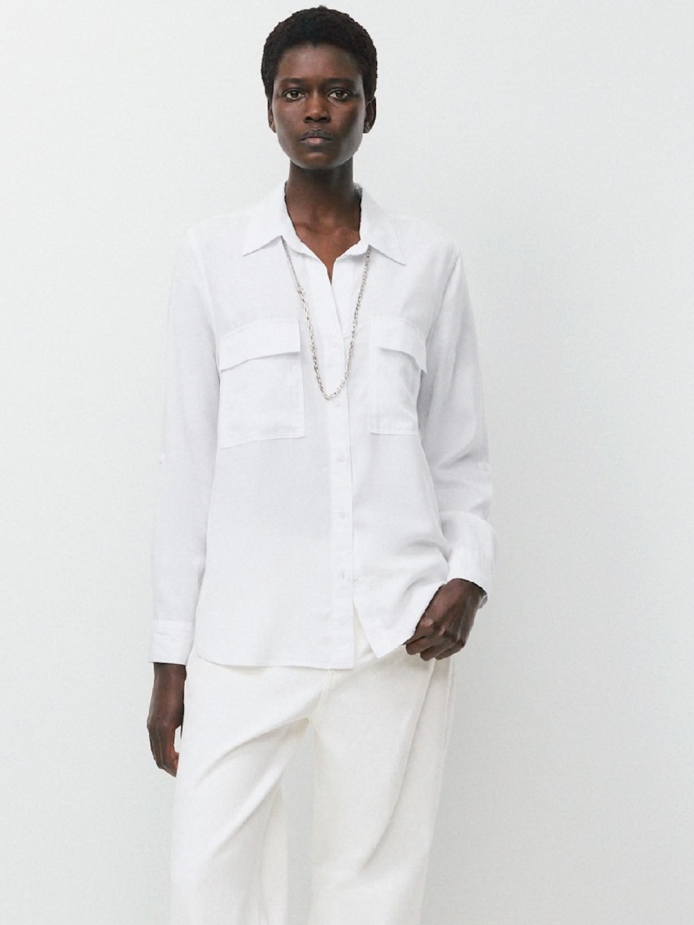 ARITZIA Babaton White Long-Sleeve Utility Shirt